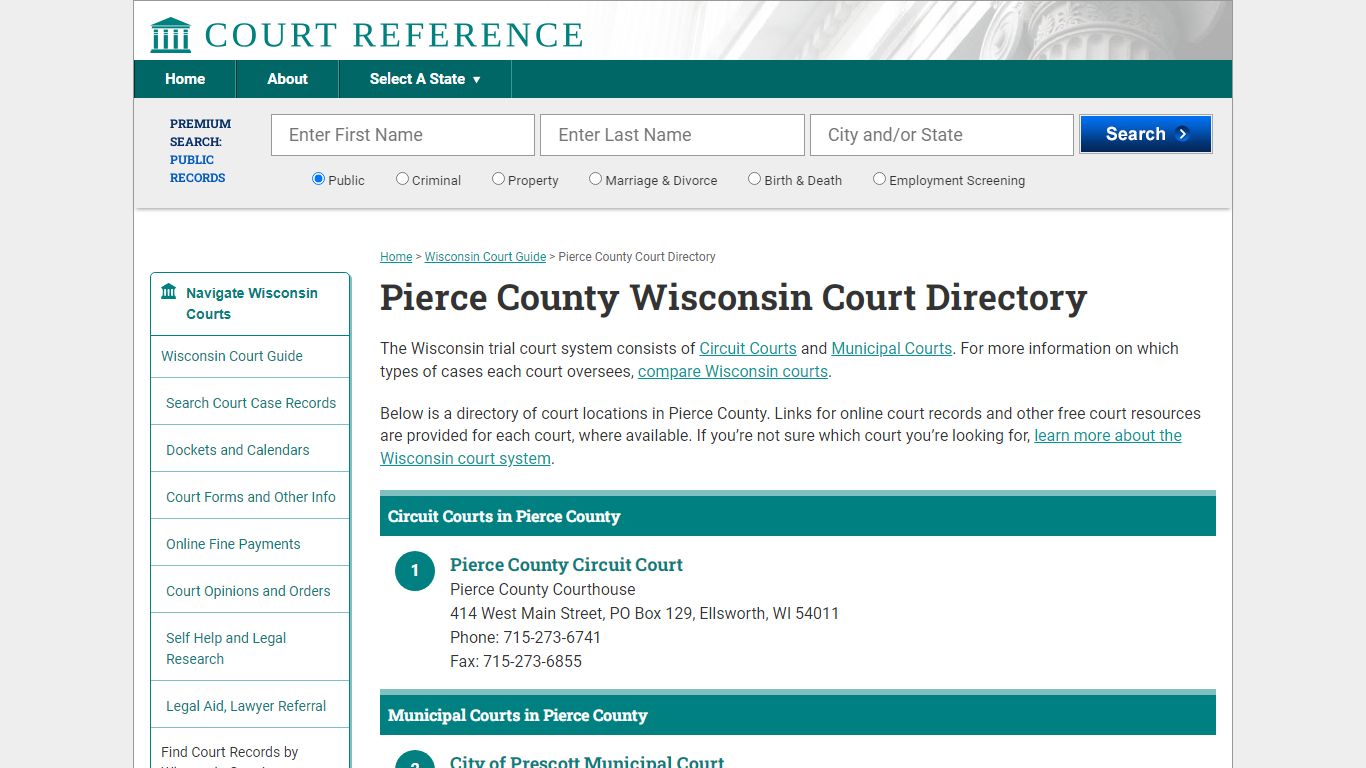 Pierce County Wisconsin Court Directory | CourtReference.com